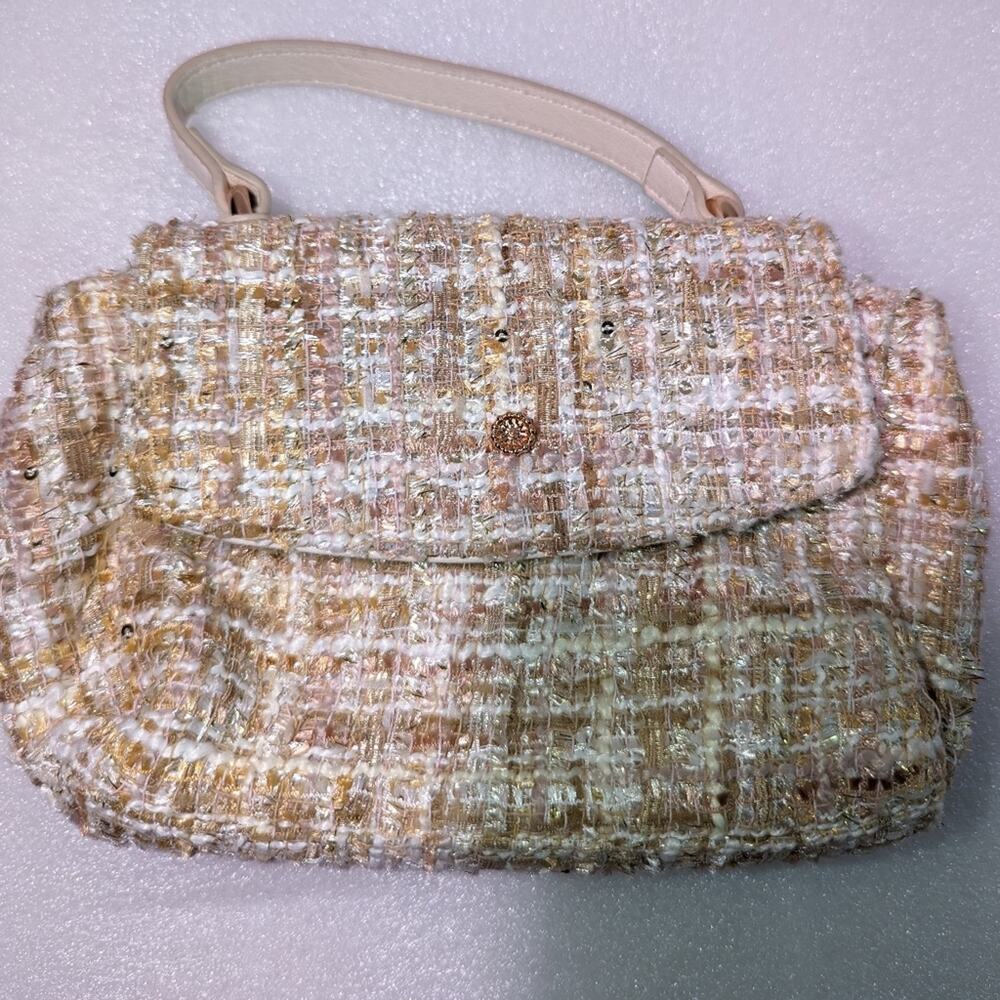 Lauren Conrad Tweed Handbag tan and pink